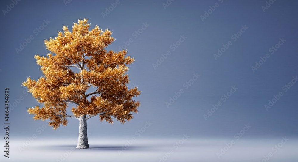 Solitary Autumn Tree: A single tree with golden leaves stands majestically against a muted blue backdrop, evoking feelings of serenity and contemplation. Solitary Autumn Tree: A single tree with golden leaves stands majestically against a muted blue backdrop, evoking feelings of serenity and contemplation.