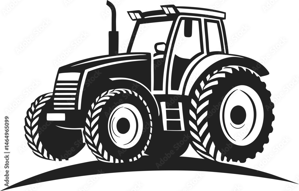 Obraz premium Black Silhouette Vector Illustration of a Tractor ? Agricultural Vehicle Icon for Farming and Rural Industry
