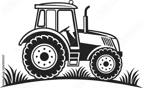 Black Silhouette Vector Illustration of a Tractor ? Agricultural Vehicle Icon for Farming and Rural Industry