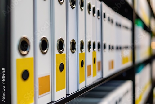 Organized white file folders on shelves