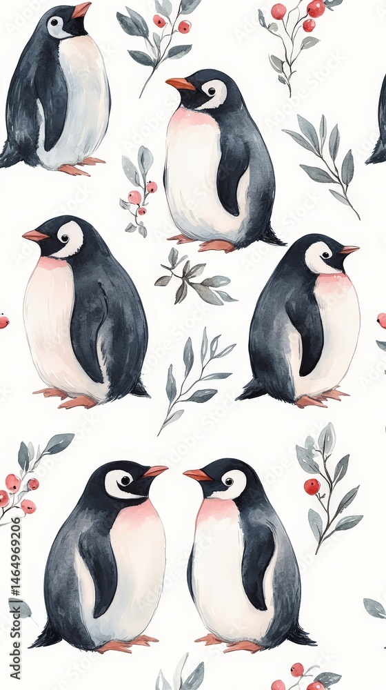 Obraz premium Cute Penguin Pattern Illustration