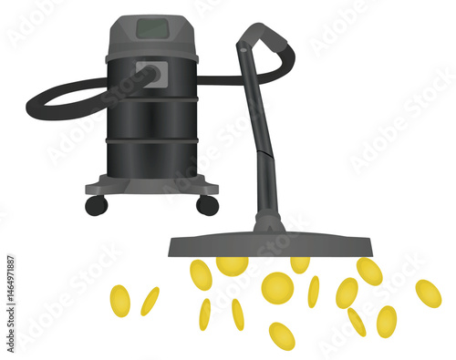 Vacuum cleaner vacuums money. vector
