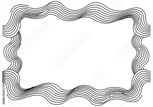 Abstract Wavy Frame: A black and white illustration presents a decorative wavy frame design, perfect for adding a touch of elegance and style to any creative project.