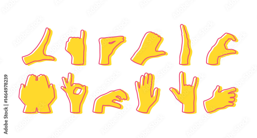 Fototapeta premium Colored hand gestures silhouettes. Hands outline. Vector illustration