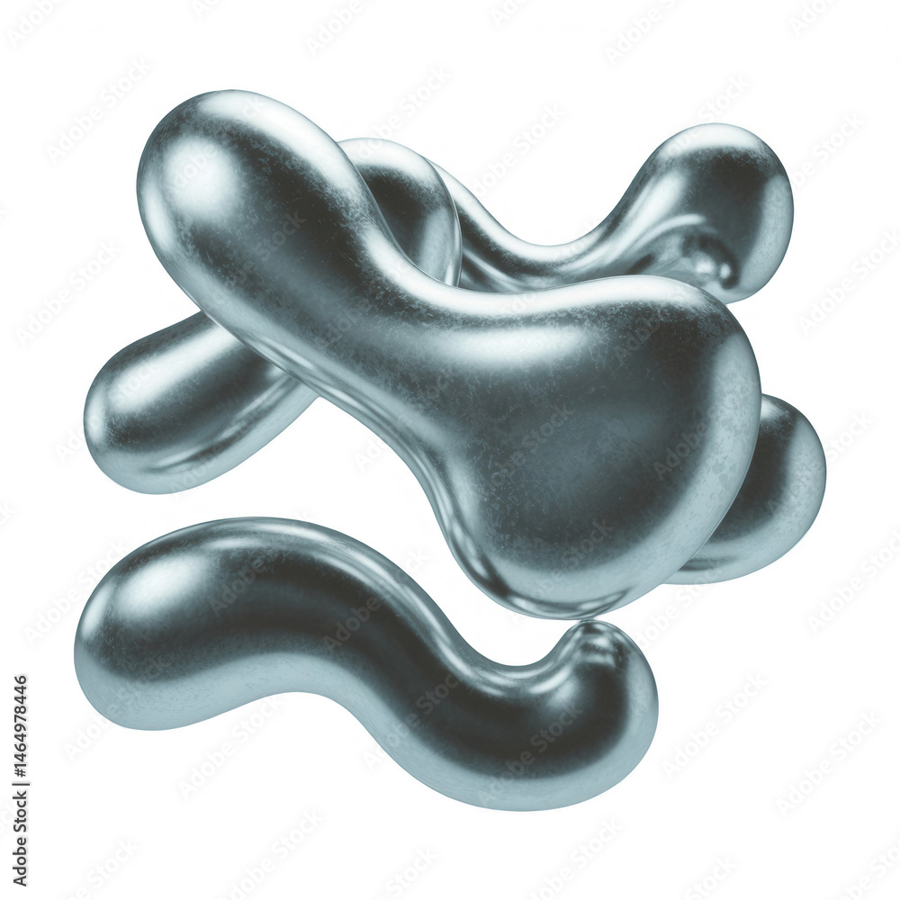 Abstract metallic blobs intertwined on a black background creating a futuristic design element Abstract metallic blobs intertwined on a black background creating a futuristic design element