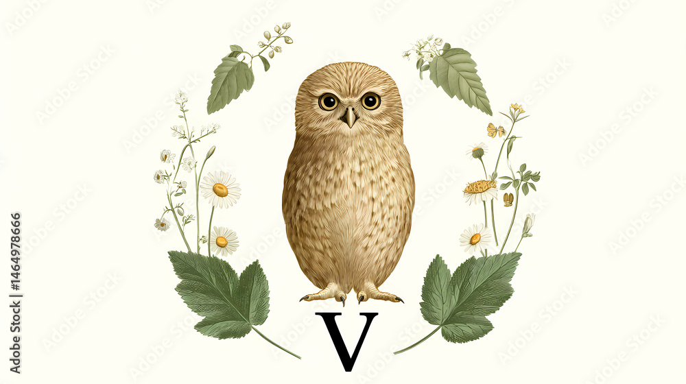 Fototapeta premium Cute Isolated Owl Illustration White Background Adorable Bird Image Charming Wildlife Clipart Playful Owl Design Whimsical Bird Artwork Forest Creature Graphics 