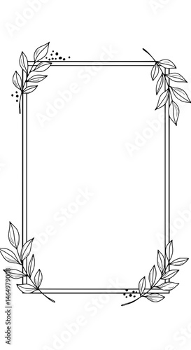 Elegant Floral Frame: A simple yet elegant rectangular frame adorned with delicate line art leaves, perfect for adding a touch of botanical charm to your designs. 