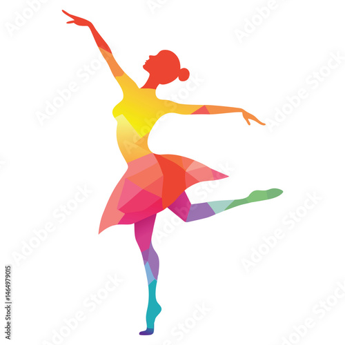 Watercolor colorful dancer silhouette on white background