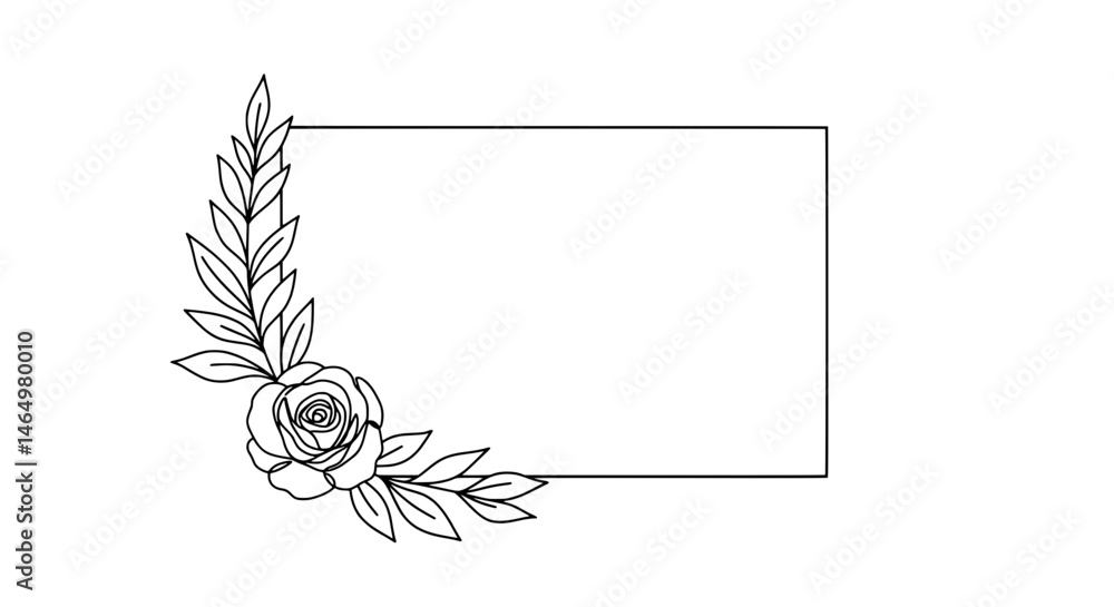 Obraz premium Floral Rectangle Frame: A minimalistic floral rectangle frame perfect for design projects. The frame is adorned with a delicate rose and leafy branches.