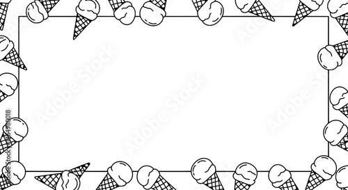 Ice cream cone border: A delightful black and white border adorned with whimsical illustrations of ice cream cones, perfect for adding a touch of sweetness to any design.
