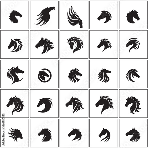 set of vector icons of horse head silhouette
