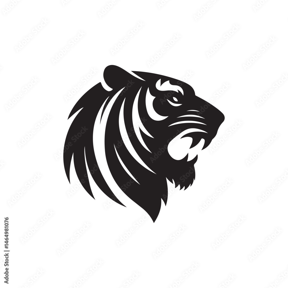 Fototapeta premium A powerful black silhouette illustration of an Tiger head, evoking a wild and fierce animal like a tiger