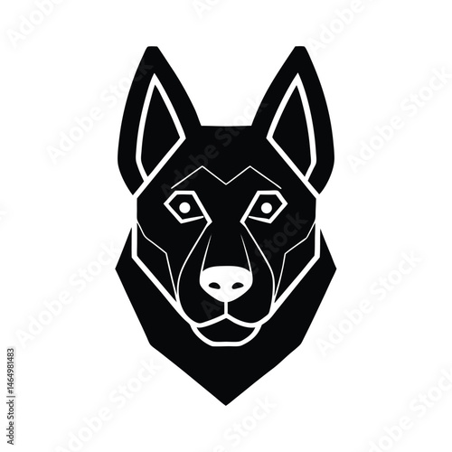 Striking black and white geometric illustration of a german shepherd dog head depicting a loyal canine companion