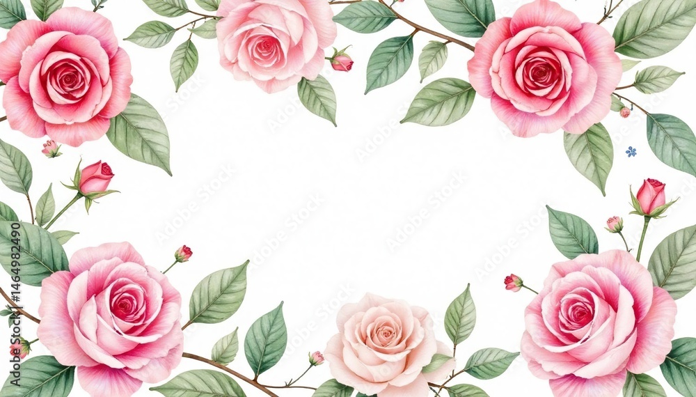 Fototapeta premium Delicate watercolor roses & leaves, repeating floral pattern , watercolor, botanical