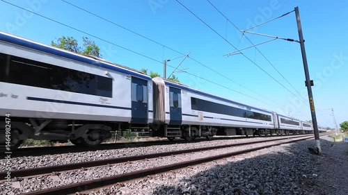 The Solapur Mumbai Vande Bharat Express Train heading towards Mumbai, near Pune India.