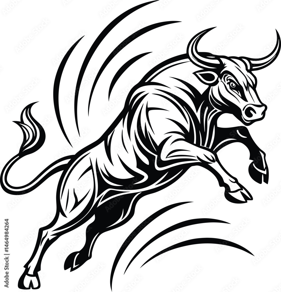 Obraz premium silhouette, bull, animal, vector, attack, aggressive, angry, horn, logotype, isolated