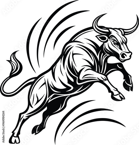 silhouette, bull, animal, vector, attack, aggressive, angry, horn, logotype, isolated