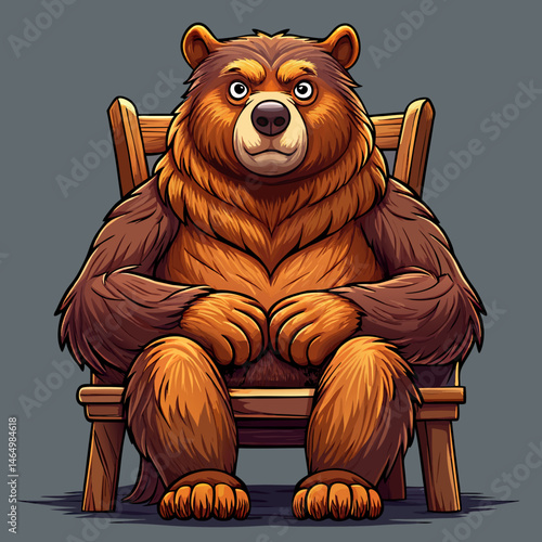 Large Brown Bear Sitting Calmly in Wooden Chair