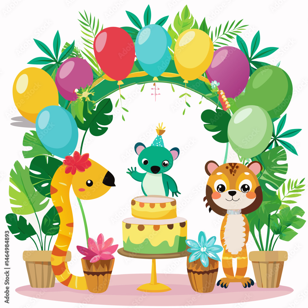 Obraz premium Jungle Animals First Birthday Party Cake Celebration
