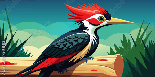 Wallpaper Mural Vibrant Pileated Woodpecker Perched on Log in Lush Green Forest Torontodigital.ca