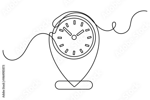 Continuous line clock illustration  minimal outline vector art in simple style

