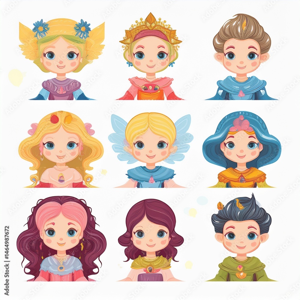 set of funny cartoon kids