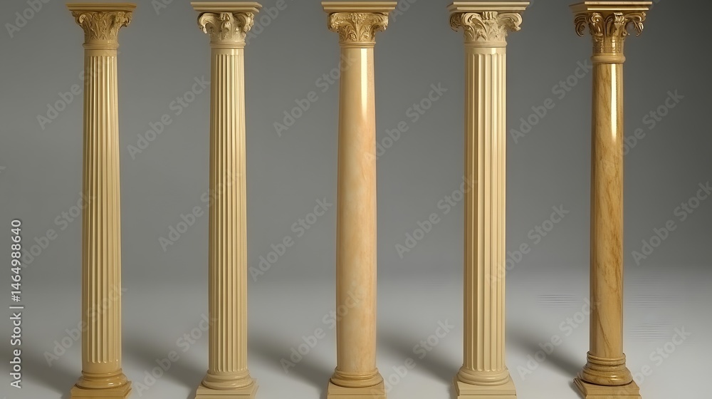 Fototapeta premium Five Classic Architectural Columns 3D Models