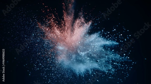 and blue nebula expanding across a black space backdrop dotted with stardust