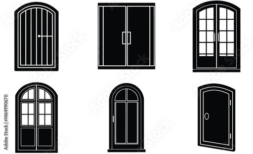 Modern Door Silhouette Set – Contemporary Interior and Exterior Door Vector Collection for Architectural and Home Design