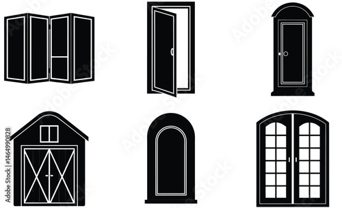Modern Door Silhouette Set – Contemporary Interior and Exterior Door Vector Collection for Architectural and Home Design