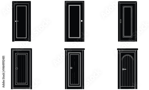 Panel Door Silhouette Set – Classic and Modern Interior Door Vector Collection for Architecture and Home Design