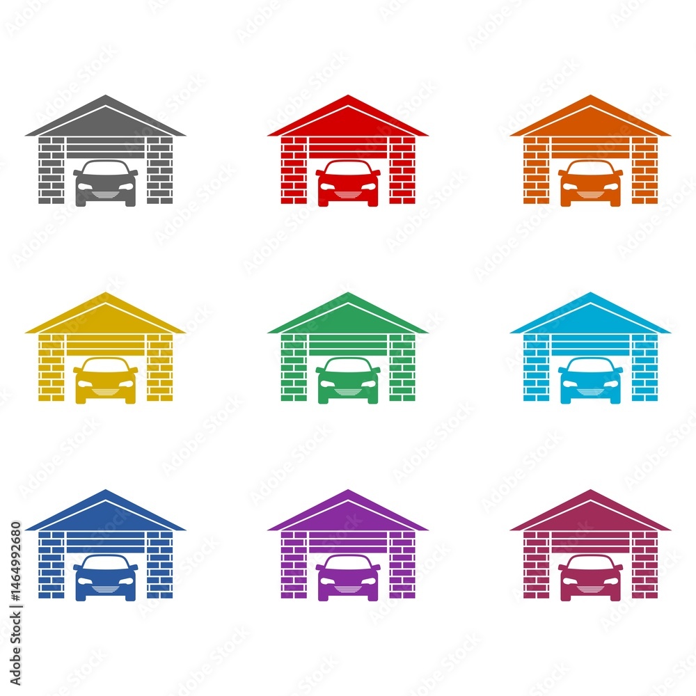 Garage door icon isolated on white background. Set icons colorful Garage door icon isolated on white background. Set icons colorful