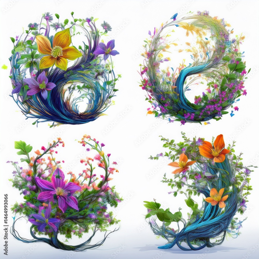 set of flowers