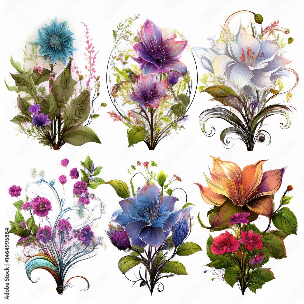set of flowers set of flowers