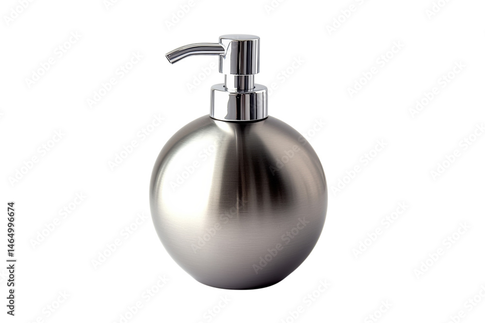 Fototapeta premium Sleek metallic soap dispenser modern bathroom design brushed steel finish elegant chrome pump on transparent background