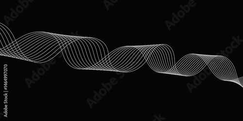 Abstract Black background with a glowing abstract waves. Abstract wave element for design. Digital frequency track equalizer, Futuristic background design. Long exposure, Light painting photography.