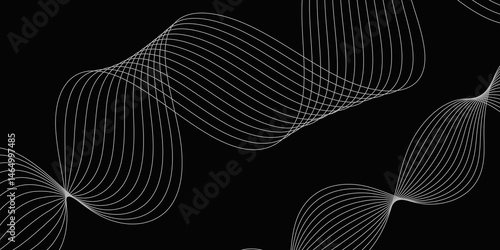 Abstract Black background with a glowing abstract waves. Abstract wave element for design. Digital frequency track equalizer, Futuristic background design. Long exposure, Light painting photography.