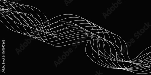 Abstract Black background with a glowing abstract waves. Abstract wave element for design. Digital frequency track equalizer, Futuristic background design. Long exposure, Light painting photography.