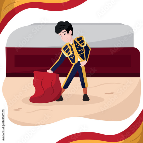 Bullfighter holding red cape. Vector
