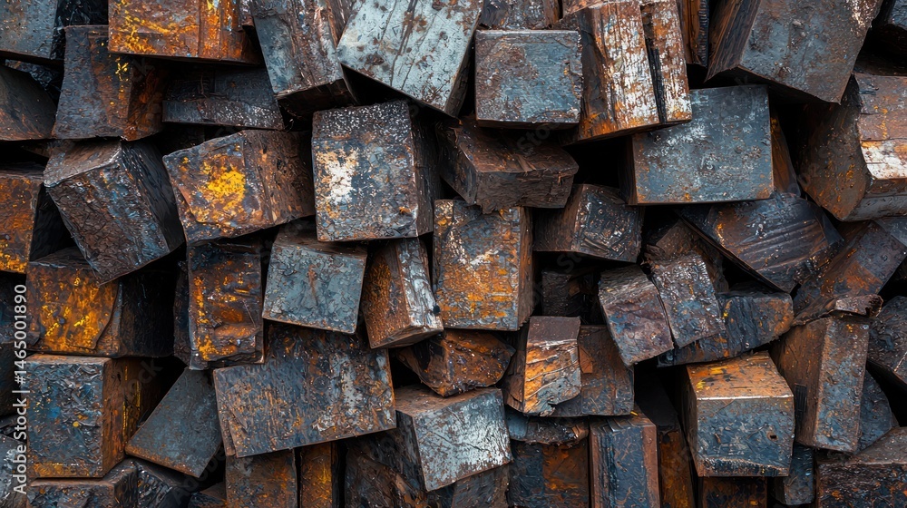 Metal scrap yard with huge piles of dry waste metal Metal scrap yard with huge piles of dry waste metal