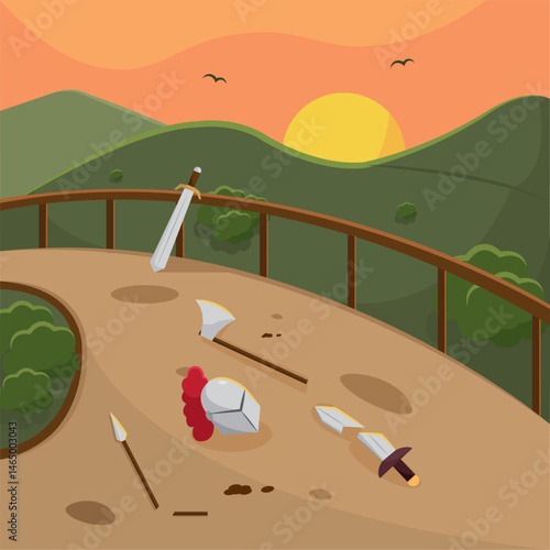 Abandoned battlefield gear. Vector