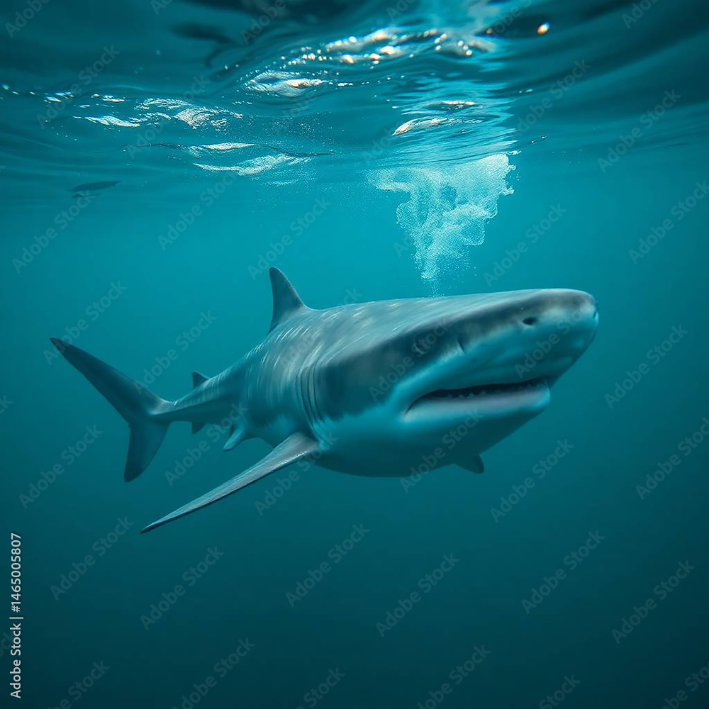 Fototapeta premium Tiger Shark Underwater Serene Aquatic Portrait