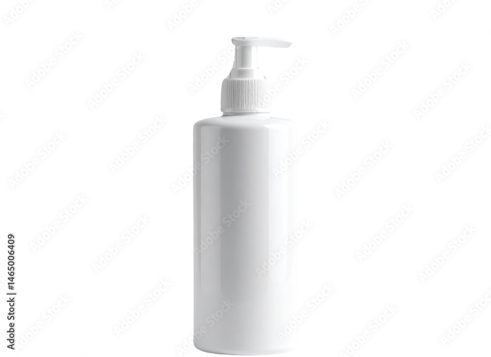 Modern Dispenser Bottle with Pump Nozzle, White Plastic, Transparent Background Modern Dispenser Bottle with Pump Nozzle, White Plastic, Transparent Background