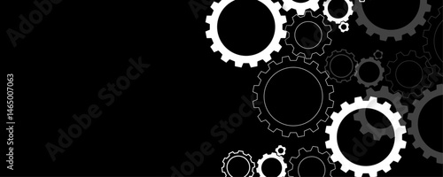 Minimalist Doodle of a Gear Mechanism. Gear texture industry icon on white background. Techno background with geometric gear wheels technologic mechanical gear shapes vector design background.