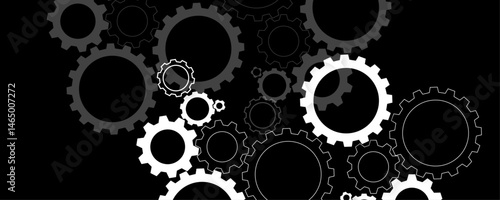 Minimalist Doodle of a Gear Mechanism. Gear texture industry icon on white background. Techno background with geometric gear wheels technologic mechanical gear shapes vector design background.