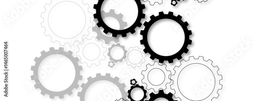 Gear texture industry icon on white background. Techno background with geometric gear wheels technologic mechanical gear shapes vector design background. Gear mechanism vector illustration design.