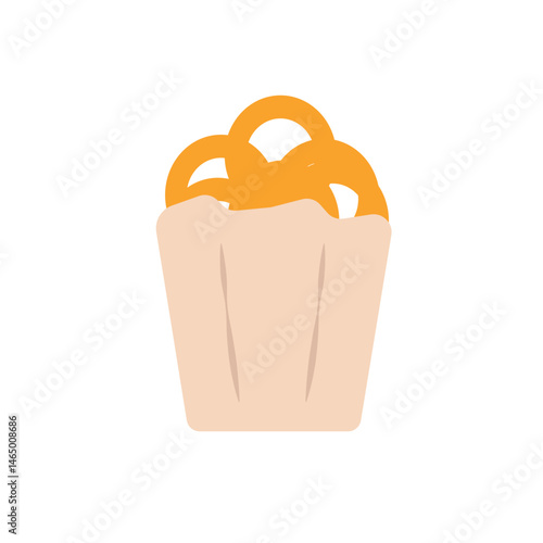Paper bag with onion rings. Vector