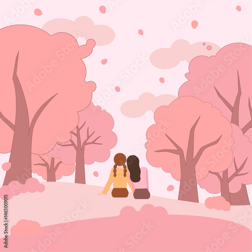 분홍 벚꽃 핀 자연 풍경 a pink cherry blossom scene