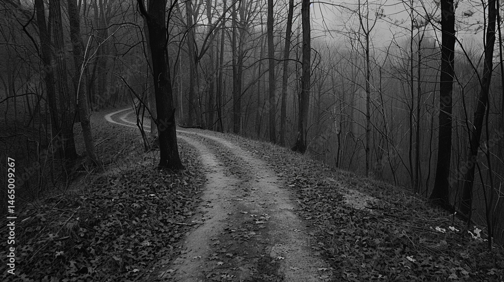 Naklejka premium Winding path through a gloomy forest