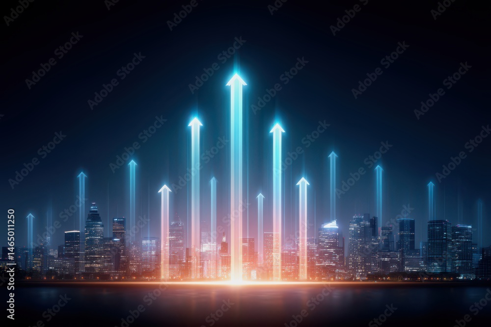 Glowing arrows rise above a modern city skyline at night, symbolizing growth, innovation, and upward progress. Glowing arrows rise above a modern city skyline at night, symbolizing growth, innovation, and upward progress.